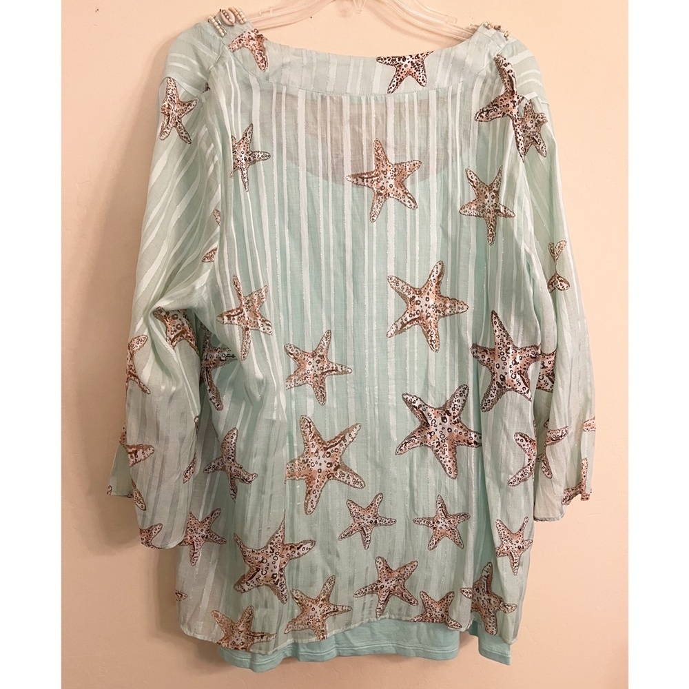 Soft Surroundings Stella Marina Beaded Shell and Starfish Blouse with camisole. - Picture 4 of 8